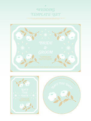 꽃 스티커 일러스트 사람없음 세트 빈티지 청첩장 초대장 민트색 국내일러스트 AI파일 식물 컬러 컨셉 카드_감사 파일형식 벡터