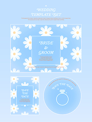꽃 하늘색 스티커 일러스트 사람없음 세트 빈티지 청첩장 결혼반지 초대장 국내일러스트 AI파일 식물 결혼 컨셉 카드_감사 파란색 반지 파일형식 벡터