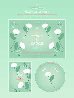 꽃 스티커 일러스트 사람없음 초록색 세트 빈티지 청첩장 초대장 국내일러스트 AI파일 식물 컬러 컨셉 카드_감사 파일형식 벡터