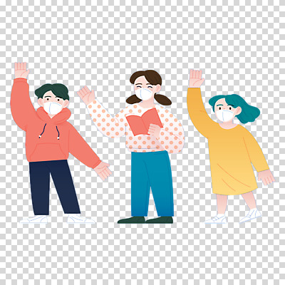 전신 편집이미지 학생 여자 남자 어린이 마스크 들기 누끼 소녀 소년 책 세명 손들기 PNG 어린이만 모션 사람 파일형식