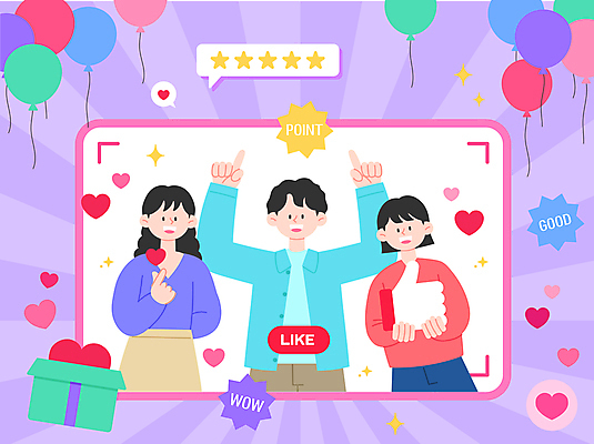 여자 남자 일러스트 들기 손짓 이벤트 상반신 성인 세명 보라색 하트 손모양 따봉 손하트 소셜네트워크 좋음 성인만 국내일러스트 AI파일 모양 컬러 컨셉 모션 사람 최고 파일형식 벡터 손_신체부위