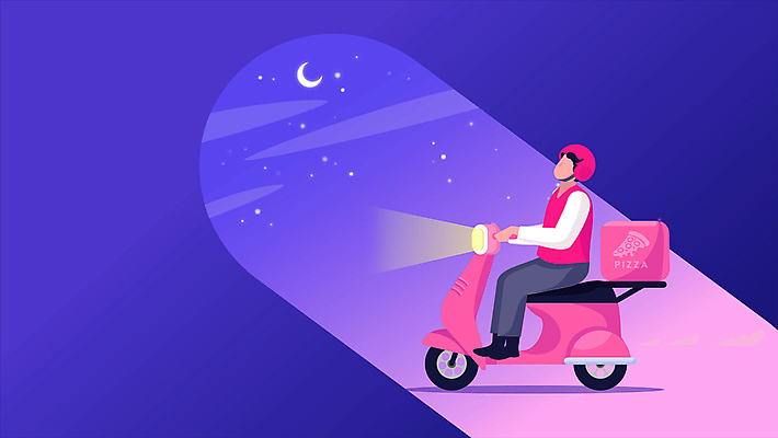 전신 남자 한명 성인 손들기 보라색 운전 오토바이 승차 야간 헬멧 전조등 배송 택배 아르바이트 성인남자한명만 음식배달 모션그래픽 MP4 MOV 자연요소 1 컬러 모션 조명 사람 바이크 운송업 보호장비 동영상 남자한명만 성인남자만 파일형식