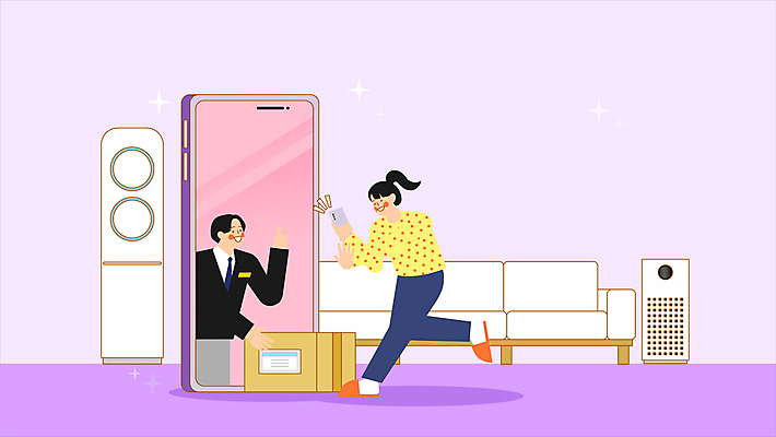 전신 여자 남자 들기 상반신 성인 두명 스마트폰 보라색 인사 직원 주기 모바일쇼핑 택배상자 성인만 비대면쇼핑 모션그래픽 MP4 MOV 컬러 모션 사람 핸드폰 스마트기기 쇼핑 상자 예절 택배 온라인쇼핑 동영상 파일형식 언택트