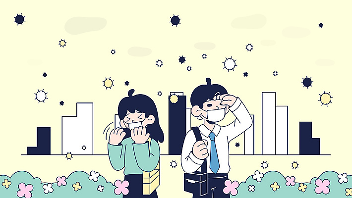 여자 남자 가방 마스크 들기 상반신 성인 두명 건물 손들기 눈감음 비즈니스맨 비즈니스우먼 황사 성인만 미세먼지 모션그래픽 MP4 MOV 건축물 잡화 비즈니스 모션 사람 직장인 먼지 동영상 파일형식