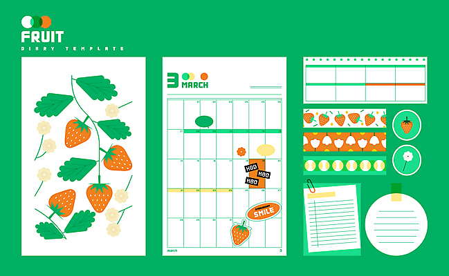 꽃 내지 일러스트 딸기 문구용품 사람없음 초록색 세트 다이어리 메모지 3월 팬시 스케쥴러 꾸미기 플래너 마스킹테이프 카피스페이스 다꾸 국내일러스트 AI파일 식물 컬러 과일 사무용품 공백 날짜 오브젝트 테이프 신조어 약어 파일형식 벡터