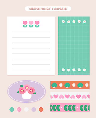 꽃 내지 일러스트 사람없음 세트 다이어리 하트 메모지 팬시 스케쥴러 꾸미기 플래너 마스킹테이프 카피스페이스 다꾸 국내일러스트 AI파일 모양 식물 사무용품 공백 테이프 신조어 약어 파일형식 벡터