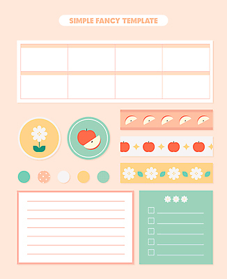 꽃 내지 일러스트 사람없음 세트 다이어리 메모지 사과 팬시 스케쥴러 꾸미기 살구색 플래너 마스킹테이프 카피스페이스 다꾸 국내일러스트 AI파일 식물 컬러 과일 사무용품 공백 테이프 신조어 약어 파일형식 벡터