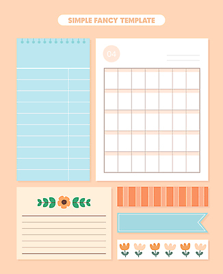 내지 일러스트 문구용품 사람없음 세트 다이어리 주황색 메모지 팬시 스케쥴러 꾸미기 플래너 마스킹테이프 카피스페이스 다꾸 국내일러스트 AI파일 컬러 사무용품 공백 오브젝트 테이프 신조어 약어 파일형식 벡터