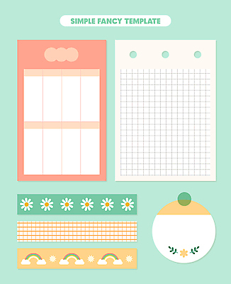 꽃 내지 무지개 일러스트 사람없음 세트 다이어리 메모지 팬시 스케쥴러 모눈종이 꾸미기 민트색 플래너 마스킹테이프 카피스페이스 다꾸 국내일러스트 AI파일 자연요소 식물 종이 컬러 사무용품 공백 테이프 신조어 약어 파일형식 벡터