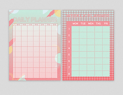 내지 분홍색 일러스트 문구용품 사람없음 세트 다이어리 체크무늬 팬시 그라데이션 꾸미기 민트색 플래너 카피스페이스 다꾸 국내일러스트 AI파일 컬러 무늬 사무용품 공백 오브젝트 신조어 약어 파일형식 벡터