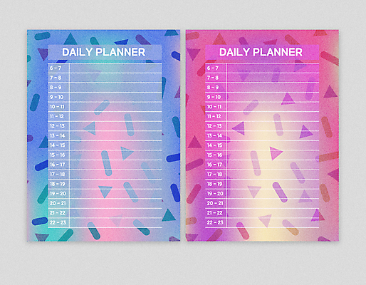 내지 분홍색 일러스트 사람없음 파란색 세트 다이어리 시간표 팬시 그라데이션 꾸미기 플래너 카피스페이스 다꾸 국내일러스트 AI파일 컬러 사무용품 공백 계획 신조어 약어 파일형식 벡터