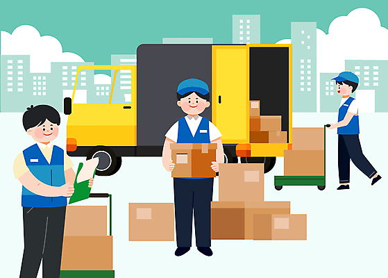 전신 남자 일러스트 상반신 성인 세명 트럭 운송업 운반 택배기사 배달원 배송 아르바이트 성인남자만 탑차 국내일러스트 AI파일 직업 산업 자동차 사람 남자만 성인만 파일형식 벡터