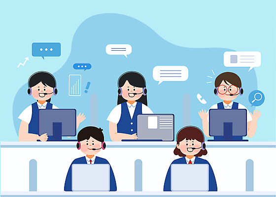 여자 남자 하늘색 일러스트 여러명 상반신 성인 모니터 헤드셋 상담원 상담 텔레마케팅 통화 아르바이트 성인만 국내일러스트 AI파일 음향기기 다수 모션 사람 파란색 컴퓨터 헤드폰 사무원 서비스업 파일형식 벡터