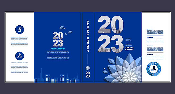 템플릿 디자인 표지 북커버 회사 사람모양 사람없음 파란색 보고 애뉴얼리포트 2023년 이미지템플릿 AI파일 모양 컬러 비즈니스 발표 연도 보고서 파일형식 벡터