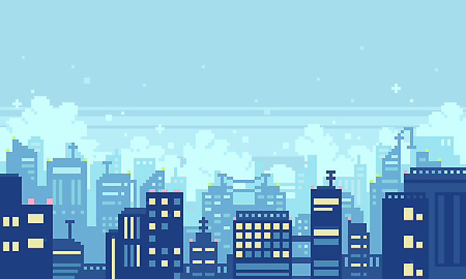 PSD 구름 하늘색 백그라운드 일러스트 하늘 사람없음 건물 고층빌딩 도시 픽셀 국내일러스트 자연요소 건축물 빌딩 파란색 파일형식