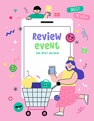 전신 여자 남자 분홍색 상의 가방 일러스트 왕관 들기 이벤트 성인 두명 선물상자 스마트폰 치마 쇼핑카 이모티콘 리뷰 소셜네트워크 성인만 국내일러스트 AI파일 잡화 옷 컬러 모션 하의 선물 사람 핸드폰 스마트기기 쇼핑 상자 카트 파일형식 벡터