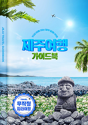 PSD 편집이미지 바다 여행 하늘색 비행기 돌담 사람없음 책 제주도 자유 가이드북 돌하르방 야자수잎 제주도여행 이미지편집 컨셉 잎 항공교통 대중교통 한국 파란색 담장 돌_바위 파일형식