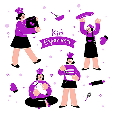 전신 그릇 여자 남자 어린이 일러스트 요리사모자 요리 들기 소녀 소년 여러명 보라색 체험학습 반죽 밀가루 거품기 밀대 주방장갑 짤주머니 어린이만 국내일러스트 AI파일 모자_잡화 식기 컬러 장갑 다수 모션 주방용품 사람 요리사 체험 가루 제빵도구 파일형식 벡터