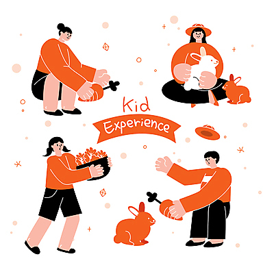 전신 모자 여자 남자 어린이 일러스트 안기 들기 앉기 소녀 소년 여러명 주황색 당근 토끼 체험학습 상추 돌봄 어린이만 국내일러스트 AI파일 잡화 컬러 다수 채소 포유류 모션 뿌리채소 사람 반려동물 체험 파일형식 벡터