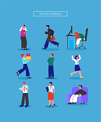 전신 여자 남자 엎드리기 일러스트 비즈니스 휴식 서기 들기 앉기 정장 여러명 성인 노트북 상자 소파 달리기 만세 타이핑 잡기 잠 업무 직장인 책상 고민 출퇴근 서류파일 혼란 성인만 월간캐릭터 일러캐릭터 AI파일 직업 캐릭터 옷 감정 가구 다수 컨셉 의자 모션 사람 전자제품 사무용품 작업 파일형식 벡터