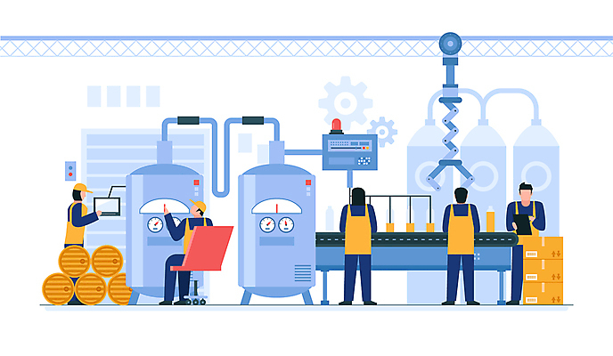 전신 여자 남자 일러스트 공장 맥주 서기 앉기 여러명 성인 파란색 기계 기록 직원 시스템 택배상자 맥주통 생산라인 작동 차트보드 성인만 국내일러스트 AI파일 컬러 다수 공업 모션 주류 사람 상자 택배 파일형식 벡터