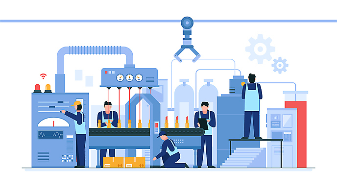 전신 여자 남자 일러스트 공장 들기 여러명 성인 파란색 기계 립스틱 기록 무릎꿇기 직원 확인 시스템 생산라인 작동 차트보드 성인만 방역복 국내일러스트 AI파일 옷 컬러 다수 공업 모션 사람 화장품 방역 파일형식 벡터