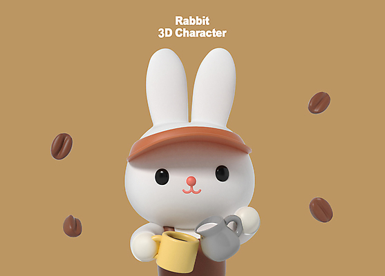 PSD 편집이미지 3D캐릭터 들기 사람없음 갈색 3D 머그컵 원두 토끼 찻주전자 바리스타 아르바이트 월간캐릭터 편집3D 직업 캐릭터 커피 컬러 포유류 모션 주전자 컵 반려동물 디지털합성 파일형식