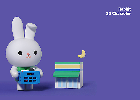 PSD 편집이미지 3D캐릭터 들기 사람없음 상자 3D 보라색 토끼 야간 초승달 아르바이트 편의점 재고 월간캐릭터 편집3D 자연요소 캐릭터 컬러 포유류 모션 반려동물 상점 달 상품 디지털합성 파일형식