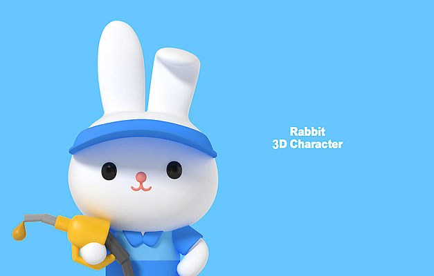 PSD 편집이미지 허리손 하늘색 3D캐릭터 들기 사람없음 3D 토끼 주유소 아르바이트 월간캐릭터 주유건 편집3D 캐릭터 포즈 포유류 모션 파란색 반려동물 디지털합성 주유 파일형식