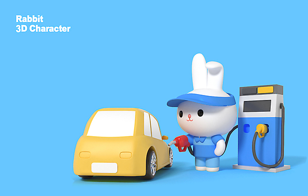 PSD 편집이미지 하늘색 자동차 3D캐릭터 들기 사람없음 3D 토끼 주유기 주유소 아르바이트 월간캐릭터 주유건 편집3D 캐릭터 육상교통 포유류 모션 파란색 반려동물 기계 디지털합성 주유 파일형식