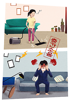 전신 PSD 여자 남자 액자 일러스트 탁자 스트레스 들기 앉기 성인 두명 소파 분노 짜증 스탠드 청소 귀막기 청소기 이웃 방해 층간소음 성인만 무너짐 국내일러스트 감정 가구 컨셉 의자 모션 조명 사람 손짓 전자제품 청소도구 소음 파일형식