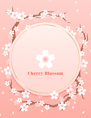 꽃잎 분홍색 일러스트 프레임 사람없음 봄 벚꽃 나뭇가지 원형 카피스페이스 국내일러스트 AI파일 도형 나무 계절 꽃 컬러 공백 파일형식 벡터