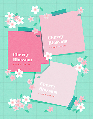 일러스트 프레임 사람없음 초록색 봄 벚꽃 메모지 민트색 카피스페이스 국내일러스트 AI파일 계절 꽃 컬러 사무용품 공백 파일형식 벡터