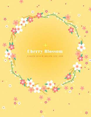 일러스트 프레임 사람없음 노란색 봄 벚꽃 카피스페이스 국내일러스트 AI파일 계절 꽃 컬러 공백 파일형식 벡터