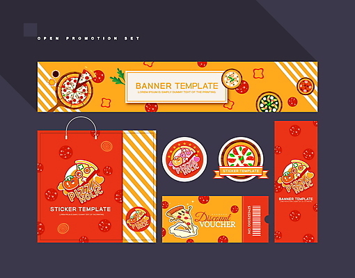 템플릿 캐릭터 배너 배너템플릿 파프리카 피자 사람없음 빨간색 세트 쇼핑백 라벨 주황색 현수막 오픈 상품권 쿠폰 바코드 오픈행사 페퍼로니 피자집 할인쿠폰 AI파일 컬러 채소 가방 프레임 패스트푸드 서양음식 상점 소시지 파일형식 벡터