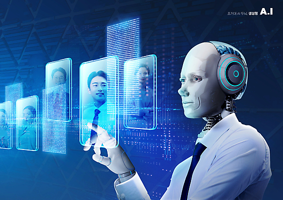 PSD 편집이미지 여자 남자 40대 여러명 상반신 20대 성인 30대 파란색 디지털 스크린 자료 터치 한국인 로봇 성인만 AI_인공지능 이미지편집 컬러 중년 다수 사람 동양인 청년 장년 파일형식