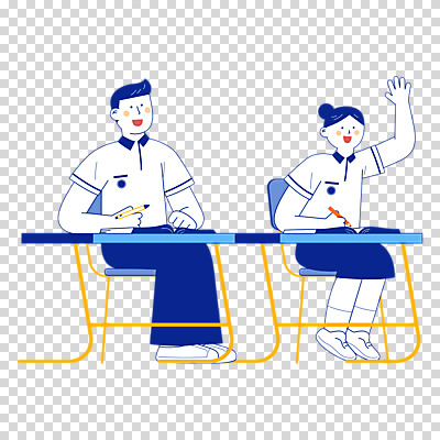 전신 편집이미지 학생 여자 교육 남자 교복 의자 청소년 누끼 앉기 두명 책 손들기 기록 책상 PNG 십대만 옷 가구 모션 사람 파일형식