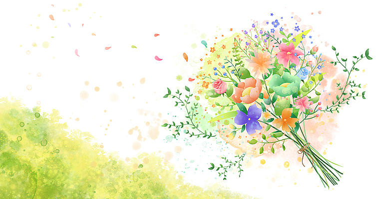 PSD 꽃다발 백그라운드 일러스트 봄꽃 수채화 풍경 사람없음 봄 국내일러스트 계절 꽃 파일형식