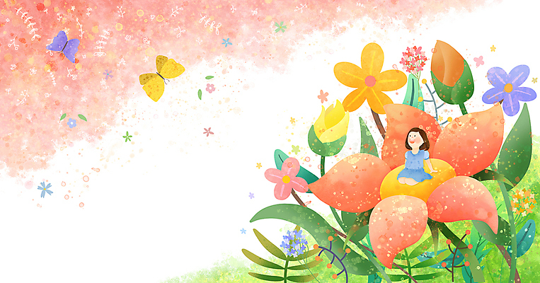 전신 PSD 여자 꽃잎 어린이 나비 백그라운드 일러스트 봄꽃 수채화 한명 앉기 풍경 소녀 봄 올려보기 소녀한명만 국내일러스트 1 계절 꽃 곤충 모션 사람 여자한명만 소녀만 파일형식