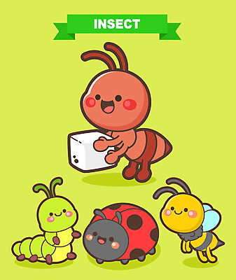 캐릭터 일러스트 미소 들기 사람없음 축제 각설탕 벌 무당벌레 애벌레 개미 지역축제 대한민국축제 일러캐릭터 AI파일 곤충 모션 표정 벌레 설탕 파일형식 벡터