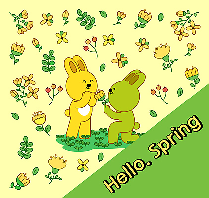 캐릭터 꽃 프로포즈 패턴 일러스트 봄꽃 들기 사람없음 연두색 노란색 봄 토끼 무릎꿇기 주기 손모으기 일러캐릭터 AI파일 식물 계절 컬러 무늬 포유류 모션 손짓 초록색 반려동물 파일형식 벡터