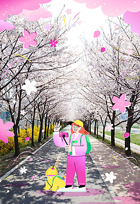 전신 외국인 여자 분홍색 여행 일러스트 한명 들기 성인 여행객 벚꽃 강아지 한복 셀프카메라 브이 국내여행 벚꽃축제 셀카봉 성인여자한명만 국내일러스트 AI파일 1 한국전통 꽃 컬러 모션 사람 인종 손짓 반려동물 사진촬영 축제 개 전통의상 꽃축제 여자한명만 성인여자만 파일형식 벡터