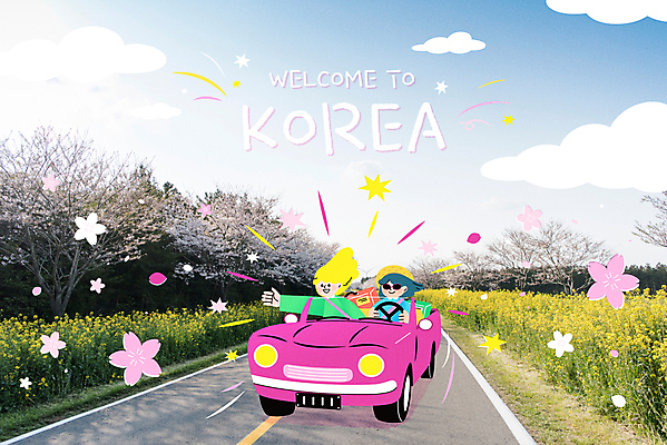 외국인 여자 여행 일러스트 한국 상반신 성인 두명 여행객 봄 드라이브 운전 승차 손내밀기 오픈카 국내여행 꽃길 성인여자만 국내일러스트 AI파일 계절 아시아 길 모션 승용차 사람 인종 손짓 여자만 성인만 파일형식 벡터