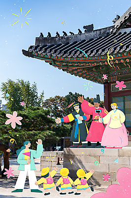 전신 PSD 외국인 여자 남자 어린이 여행 일러스트 들기 소녀 소년 여러명 성인 소풍 손들기 여행객 유치원 궁전 한복 손내밀기 손인사 국내여행 셀카봉 국내일러스트 한국전통 교육 다수 고건축 모션 사람 인종 손짓 야외활동 인사 전통의상 파일형식