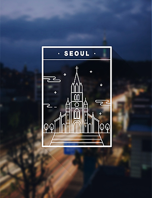 라인일러스트 일러스트 서울 사람없음 라벨 랜드마크 명동성당 국내일러스트 AI파일 프레임 한국 성당 명동 파일형식 벡터