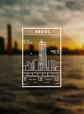 라인일러스트 일러스트 서울 사람없음 라벨 63빌딩 랜드마크 국내일러스트 AI파일 프레임 한국 빌딩 파일형식 벡터