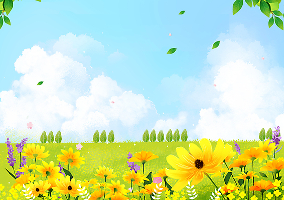 PSD 구름 일러스트 봄꽃 자연 하늘 나뭇잎 풍경 사람없음 봄 언덕 국내일러스트 자연요소 계절 꽃 잎 생태계 파일형식