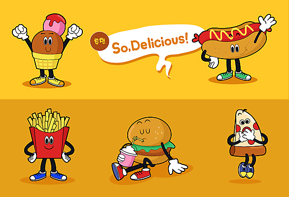 캐릭터 음식 허리손 말풍선 일러스트 휴식 아이스크림 피자 서기 미소 앉기 사람없음 노란색 손들기 눈감음 점프 놀람 마시기 감자튀김 햄버거 손인사 핫도그 맛있는 일러캐릭터 AI파일 감정 컬러 포즈 컨셉 모션 디저트 감자 패스트푸드 서양음식 표정 튀김 인사 파일형식 벡터