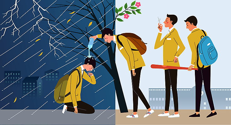 전신 나무 학생 남자 꽃 일러스트 학교 청소년 흡연 담배 서기 들기 여러명 건물 야구방망이 붓기 무릎꿇기 번개 학대 물병 눈물 피해자 학교폭력 십대남자만 가해자 국내일러스트 AI파일 식물 건축물 교육 감정 다수 모션 날씨 사람 피해 야구용품 폭력 사회이슈 물통 남자만 십대만 파일형식 벡터