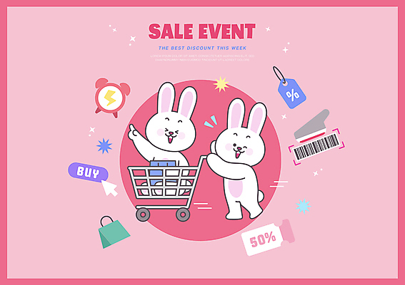 캐릭터 분홍색 두마리 일러스트 윙크 앉기 사람없음 쇼핑 쇼핑백 꼬리표 세일 쇼핑카 자명종 가리킴 토끼 밀기 승차 쿠폰 바코드 커서 일러캐릭터 AI파일 시계 컬러 2 가방 포유류 모션 표정 손짓 반려동물 라벨 카트 알람 파일형식 벡터